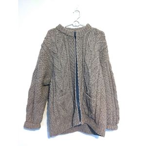 Artesanias Ishka Wool Fisherman Cable Knit Sweater Cardigan in Brown One Size